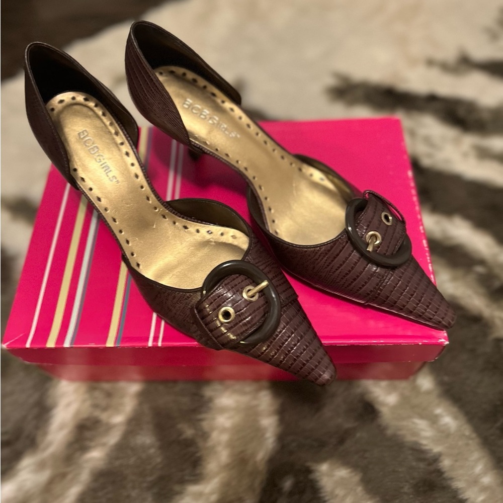 BCBGirls Brown Quilted Leather Heels with Medium Heel